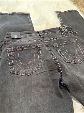 True Religion -Becca Boot Women’s charcoal Jeans with Pink Contrast Stitching